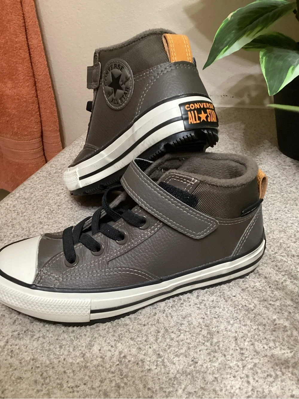 Converse Kids Gray High-Top Sneakers with Orange Heel Tab
